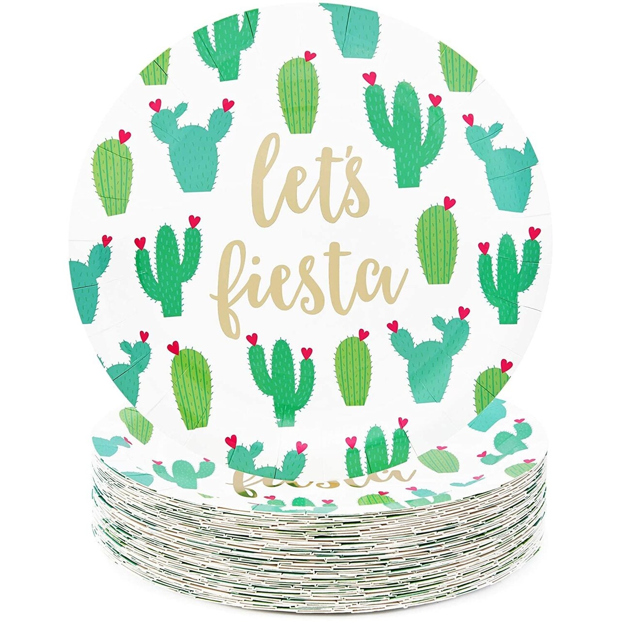 Sparkle and Bash Fiesta Dessert Plates - 48-Pack, 9-Inch, Multicolor Cactus Pattern - Disposable & Durable Paper Cactus Plates for Taco Party & Margarita Gatherings